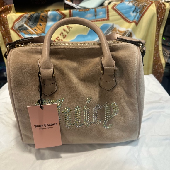 Juicy Couture Handbags - Juicy Couture Beige Satchel with Rhinestone Logo